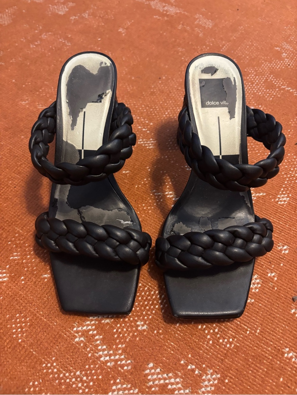 Dolce Vita Black Braided Double-Strap Square-Toe Slides